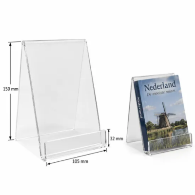 Boeksteun A6 van transparant acryl voor een overzichtelijke presentatie