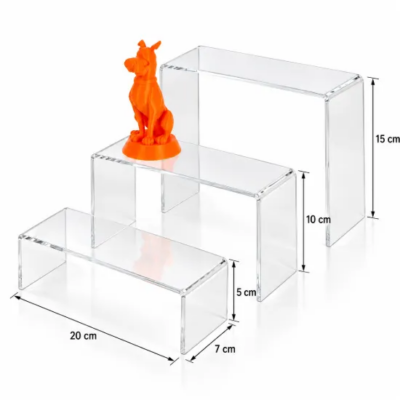 Schoendisplay set van 3 in helder acryl, 5, 10 en 15 cm hoog