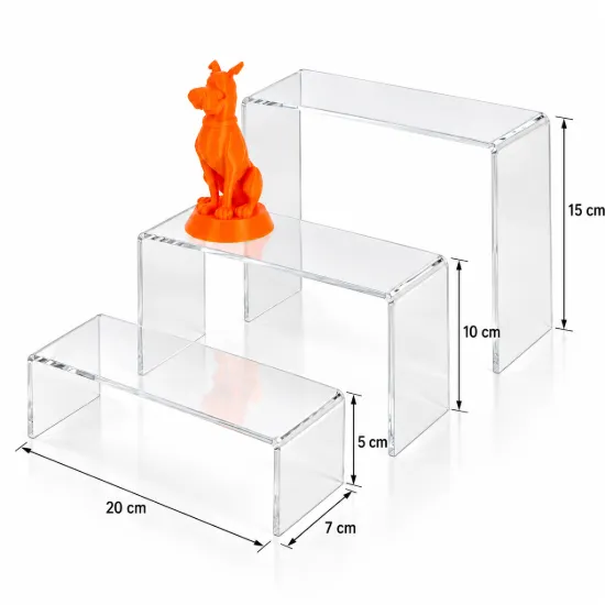 Schoendisplay set van 3 in helder acryl, 5, 10 en 15 cm hoog