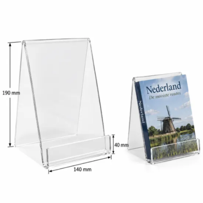 Boekensteun van helder acryl voor A5 boeken en productpresentatie