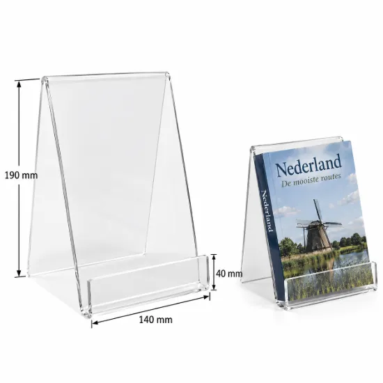 Boekensteun van helder acryl voor A5 boeken en productpresentatie