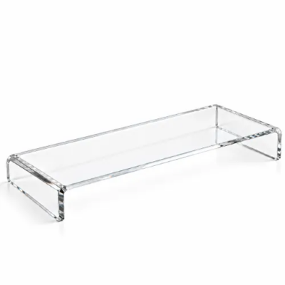 Transparante monitor standaard van 5 cm hoog, gemaakt van helder acryl met U-vormig ontwerp en gebogen zijkanten