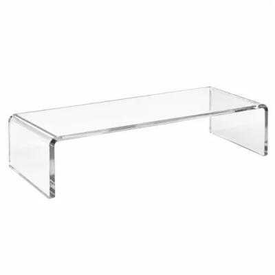 Transparante monitor standaard van 10 cm hoog, gemaakt van 8 mm dik acryl met gebogen zijkanten